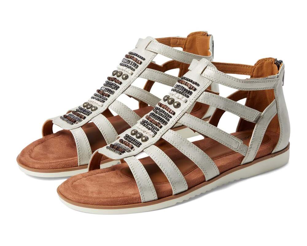 Cobb Hill Womens Zion Gladiator Sandals Size 10 Taupe Metallic Beaded Flat NWOB